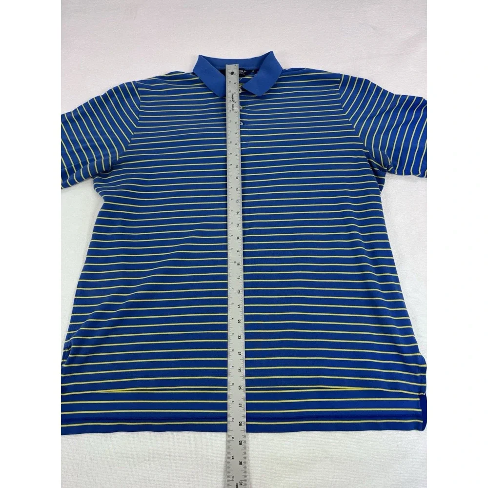 Polo Golf Ralph Lauren Mens Large Blue Yellow Striped Pima Cotton Polo Shirt